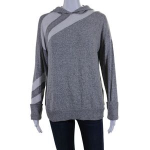 Jac Parker Womens Cotton Colorblock Ribbed Knit Jersey Hood Sweater Gray Size L